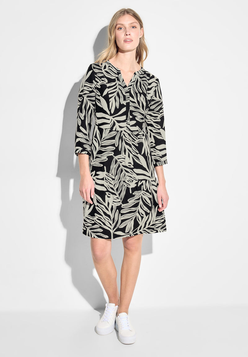 Leinenmix Print Kleid