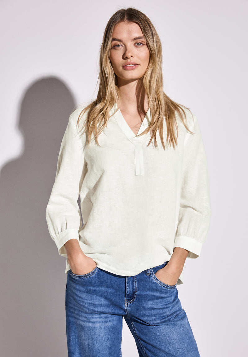 Leinenmix-Bluse in Unifarbe