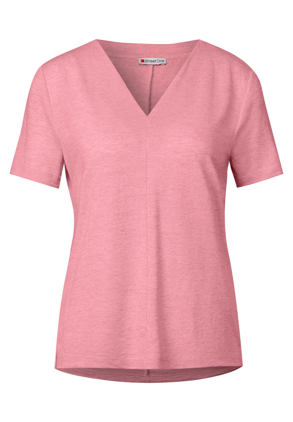 V-Neck Shirt in Leinen-Optik