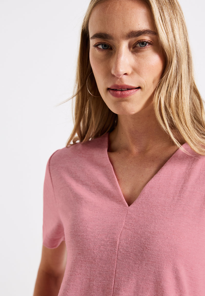 V-Neck Shirt in Leinen-Optik