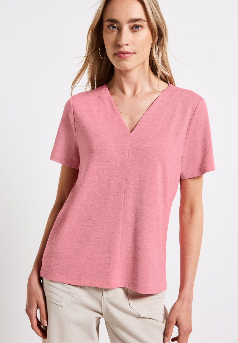 V-Neck Shirt in Leinen-Optik