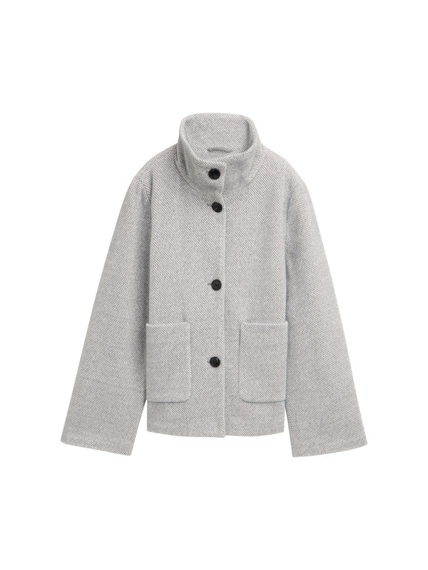 Jacquard Wolljacke mit Stehkragen