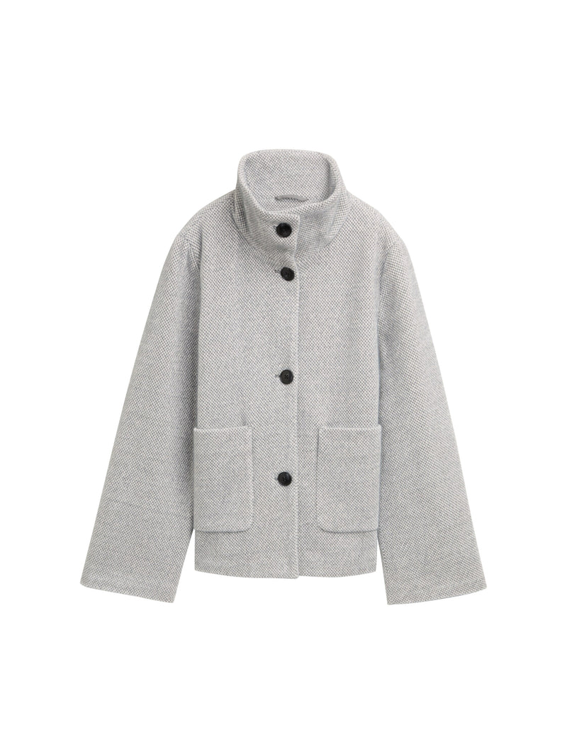 Jacquard Wolljacke mit Stehkragen