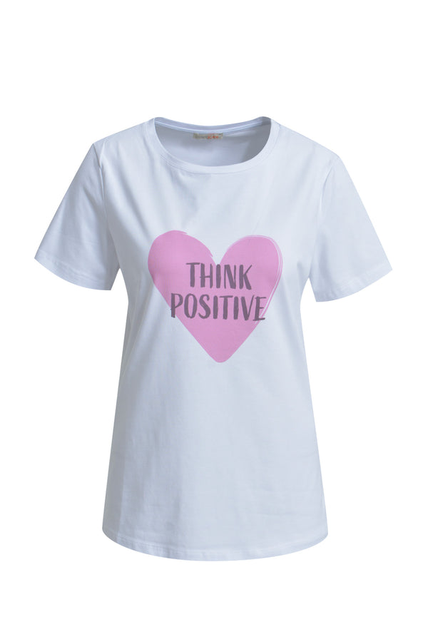 T-Shirt Think Positive Heart Print