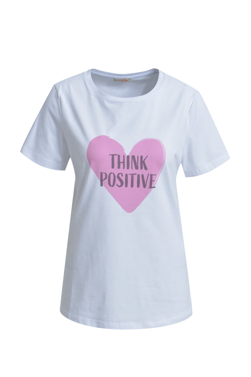 T-Shirt Think Positive Heart Print