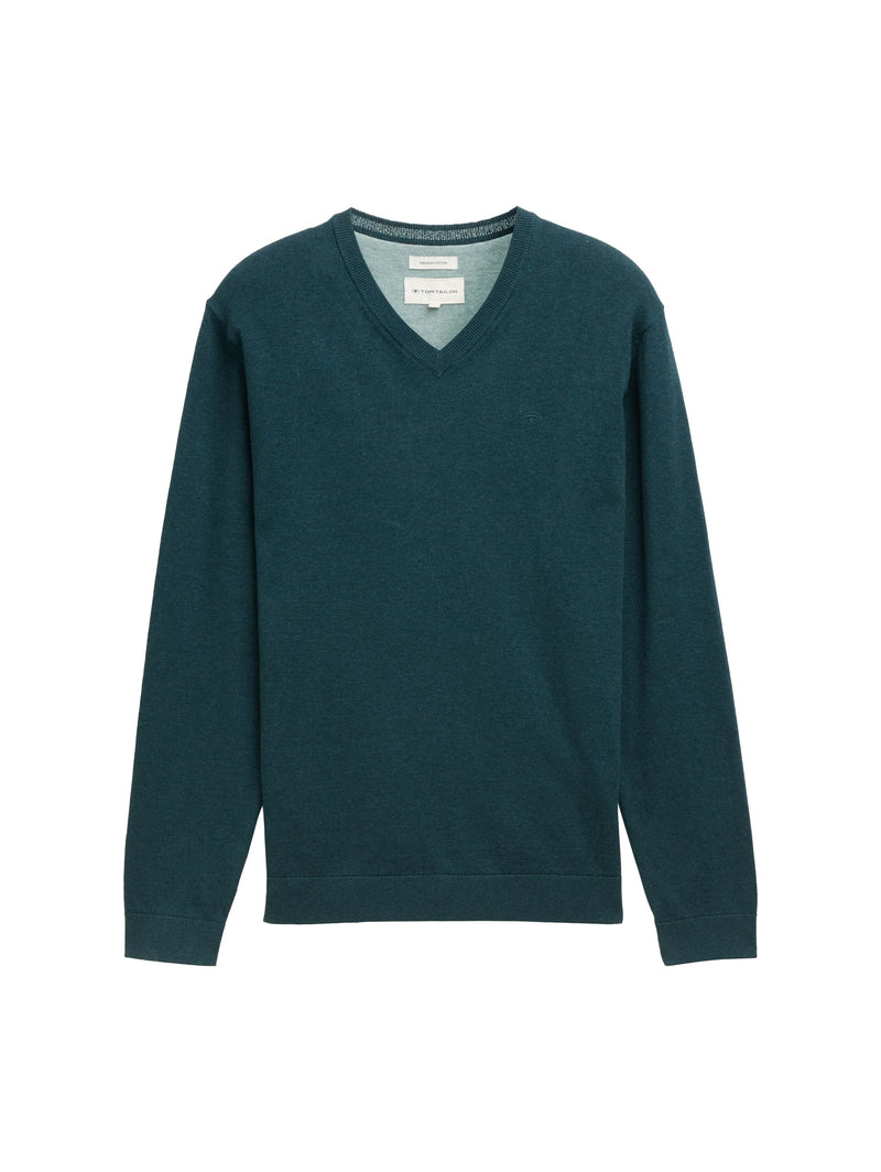 Strickpullover mit V-Ausschnitt aus Baumwolle