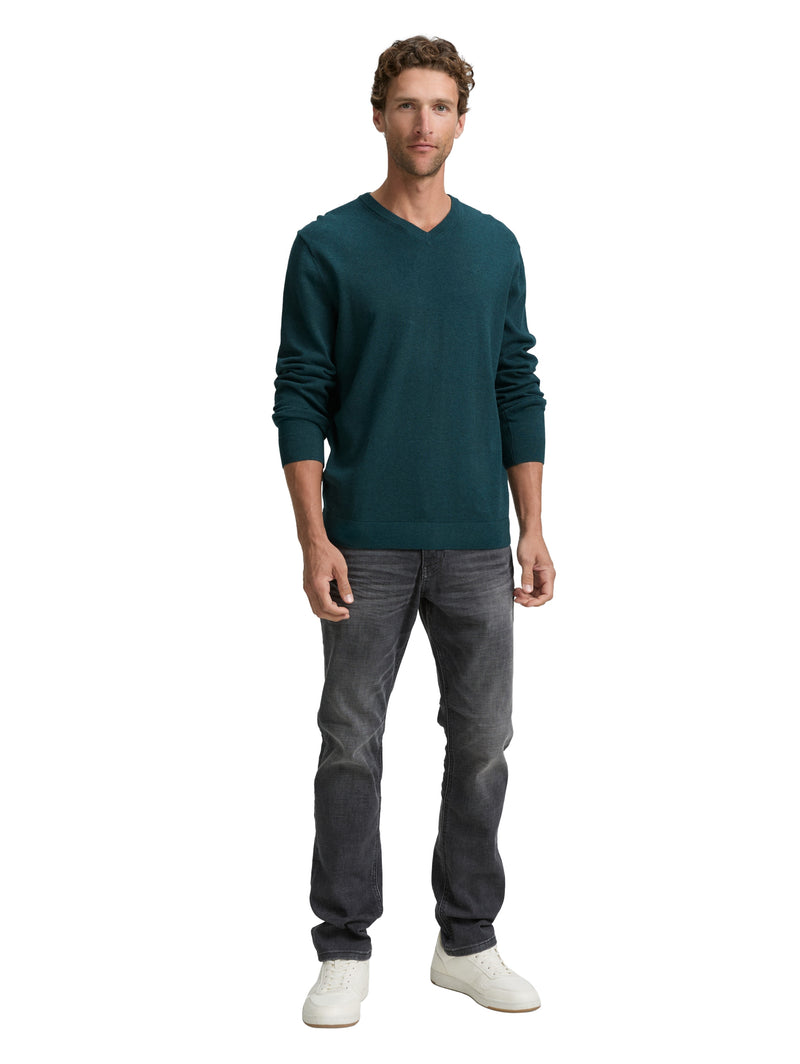 Strickpullover mit V-Ausschnitt aus Baumwolle