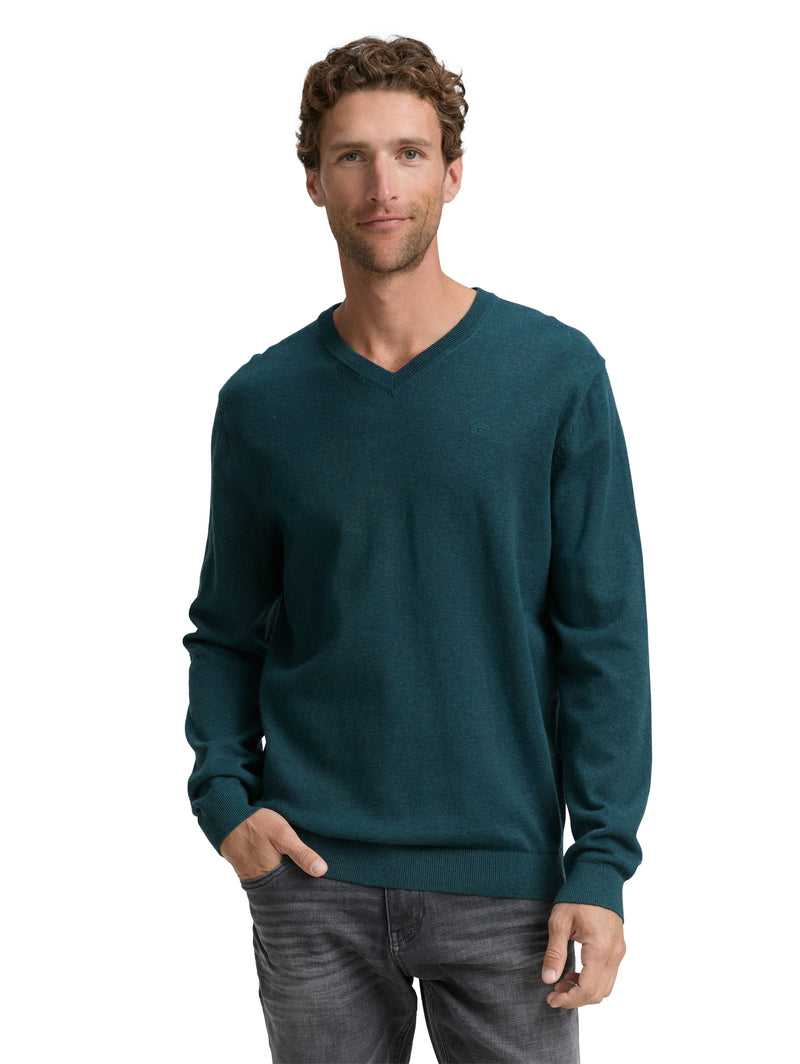 Strickpullover mit V-Ausschnitt aus Baumwolle