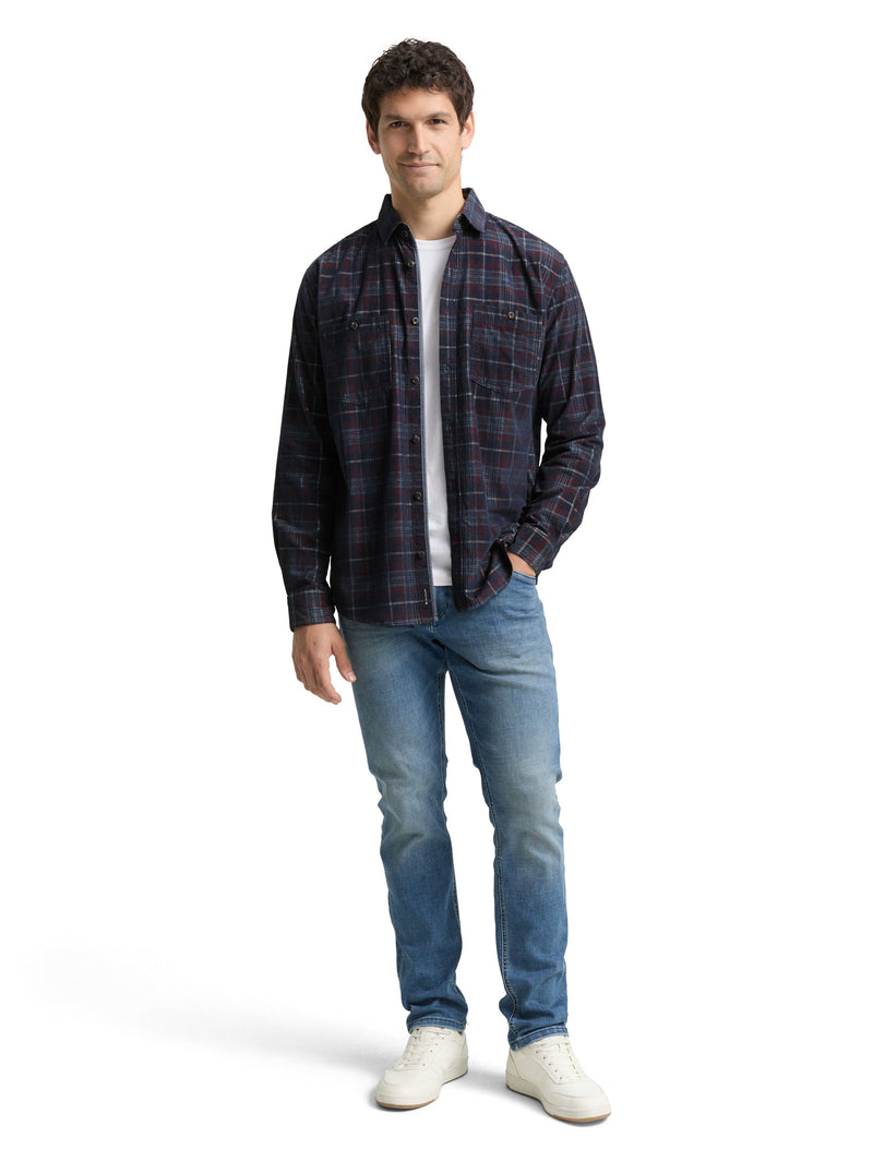 Regular Fit Cordhemd mit Karomuster