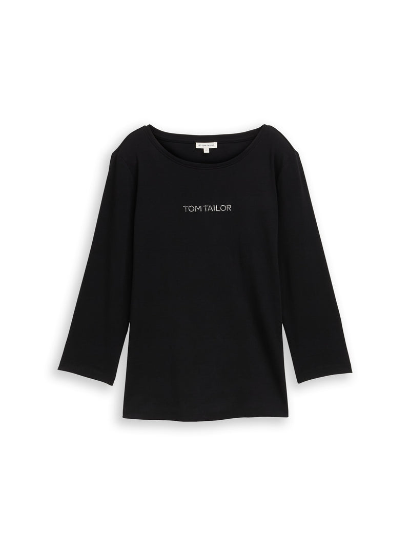 Slim Fit Langarmshirt mit Glitzer-Logo