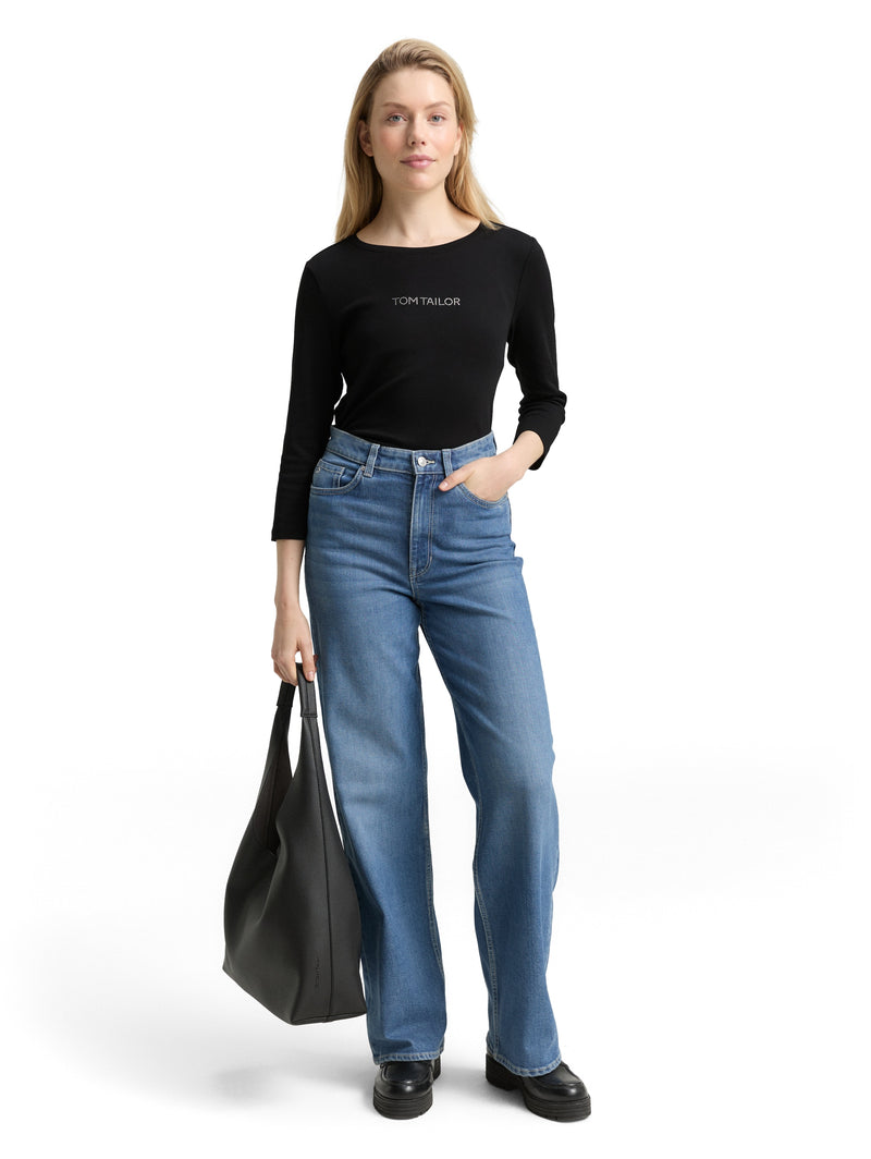 Slim Fit Langarmshirt mit Glitzer-Logo