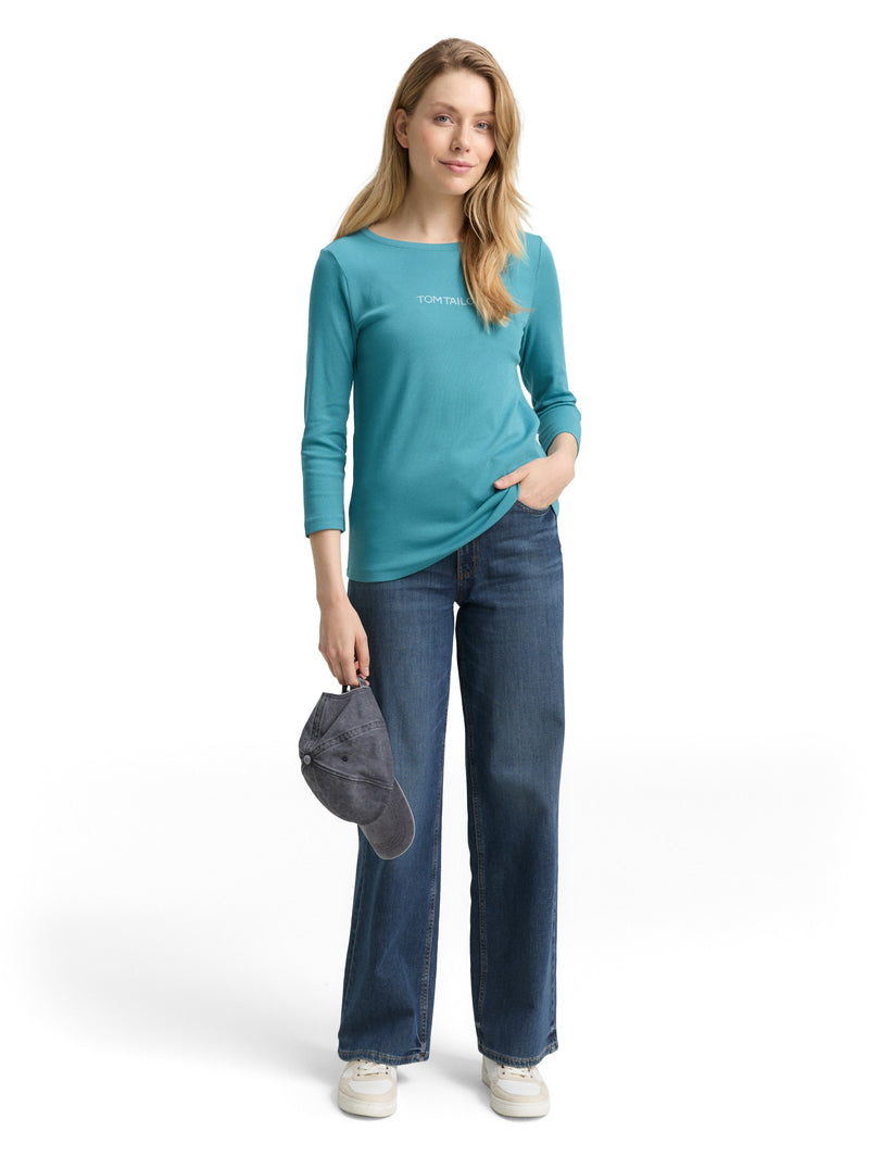 Slim Fit Langarmshirt mit Glitzer-Logo