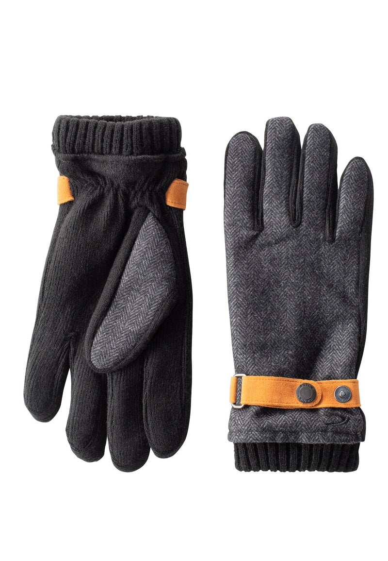 Handschuhe mit Lederriemen in Wolloptik