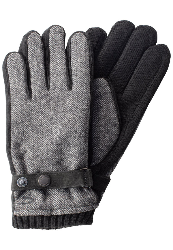 Handschuhe mit Lederriemen in Wolloptik